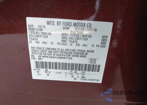 2016 Ford Edge Titanium from USA, damaged, VIN 2FMPK3K91GBB57725